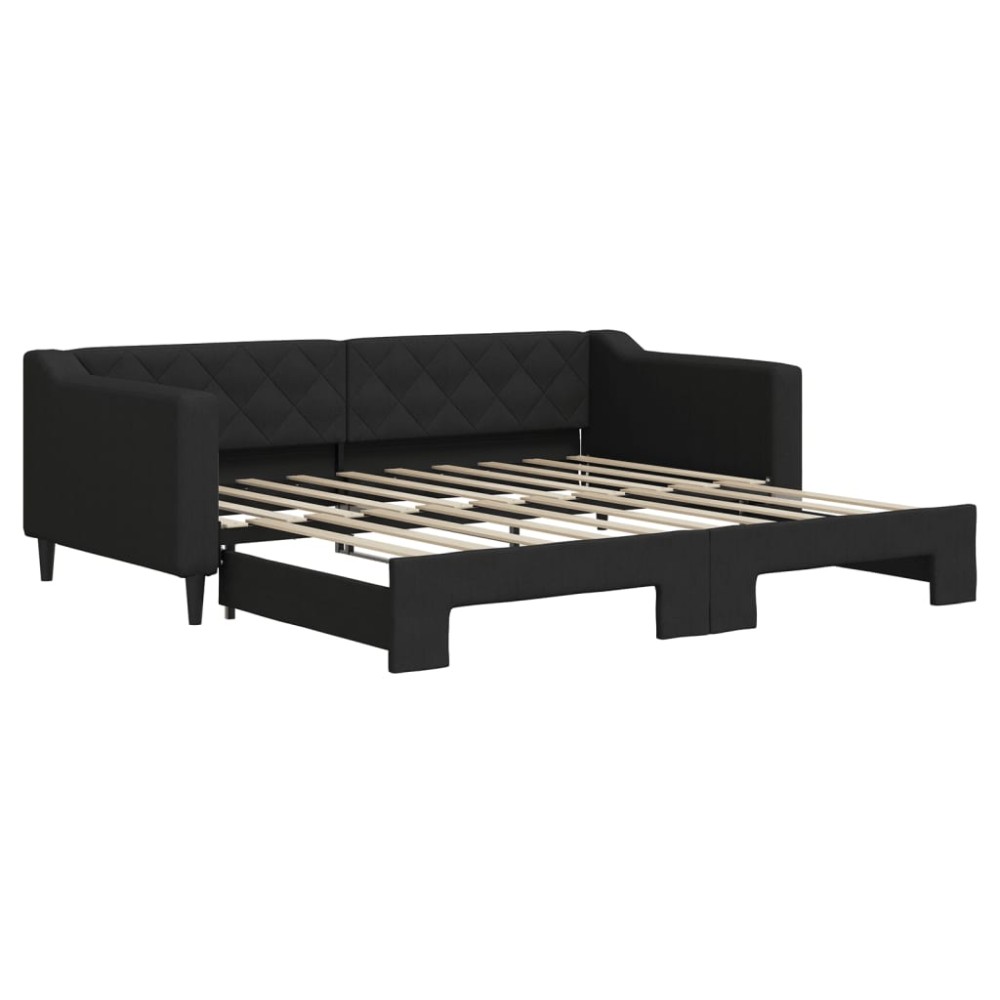 vidaXL Pat de zi cu extensie, negru, 90x190 cm, textil