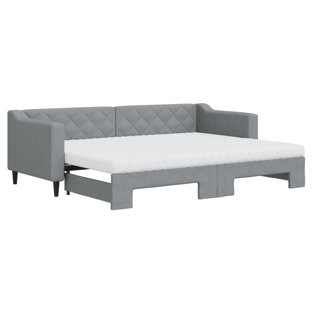 vidaXL Pat de zi cu extensie și saltele, gri deschis, 80x200 cm textil