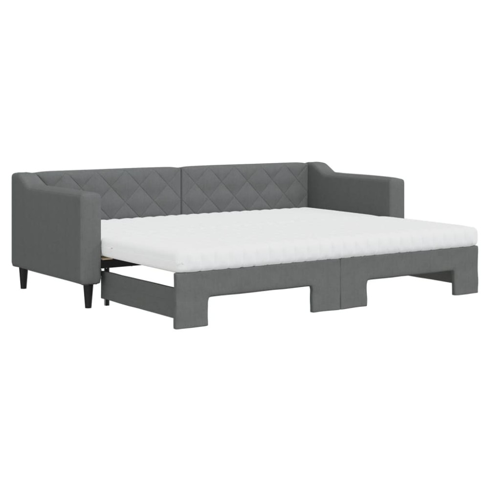 vidaXL Pat de zi cu extensie și saltele, gri închis, 80x200 cm, textil