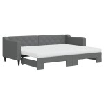 vidaXL Pat de zi cu extensie și saltele, gri închis, 80x200 cm, textil