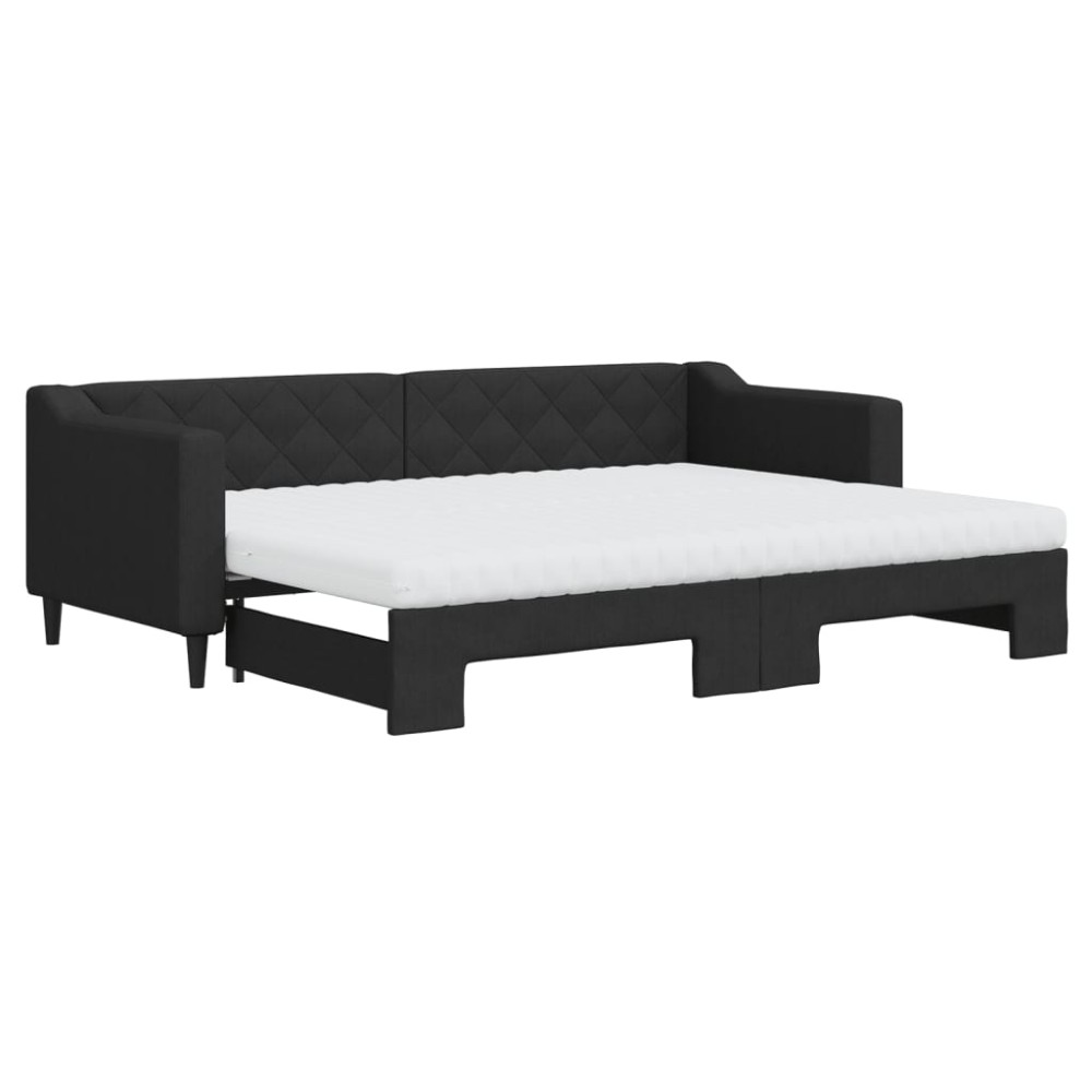 vidaXL Pat de zi cu extensie și saltele, negru, 80x200 cm, textil