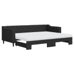 vidaXL Pat de zi cu extensie și saltele, negru, 80x200 cm, textil