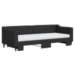 vidaXL Pat de zi cu extensie și saltele, negru, 80x200 cm, textil