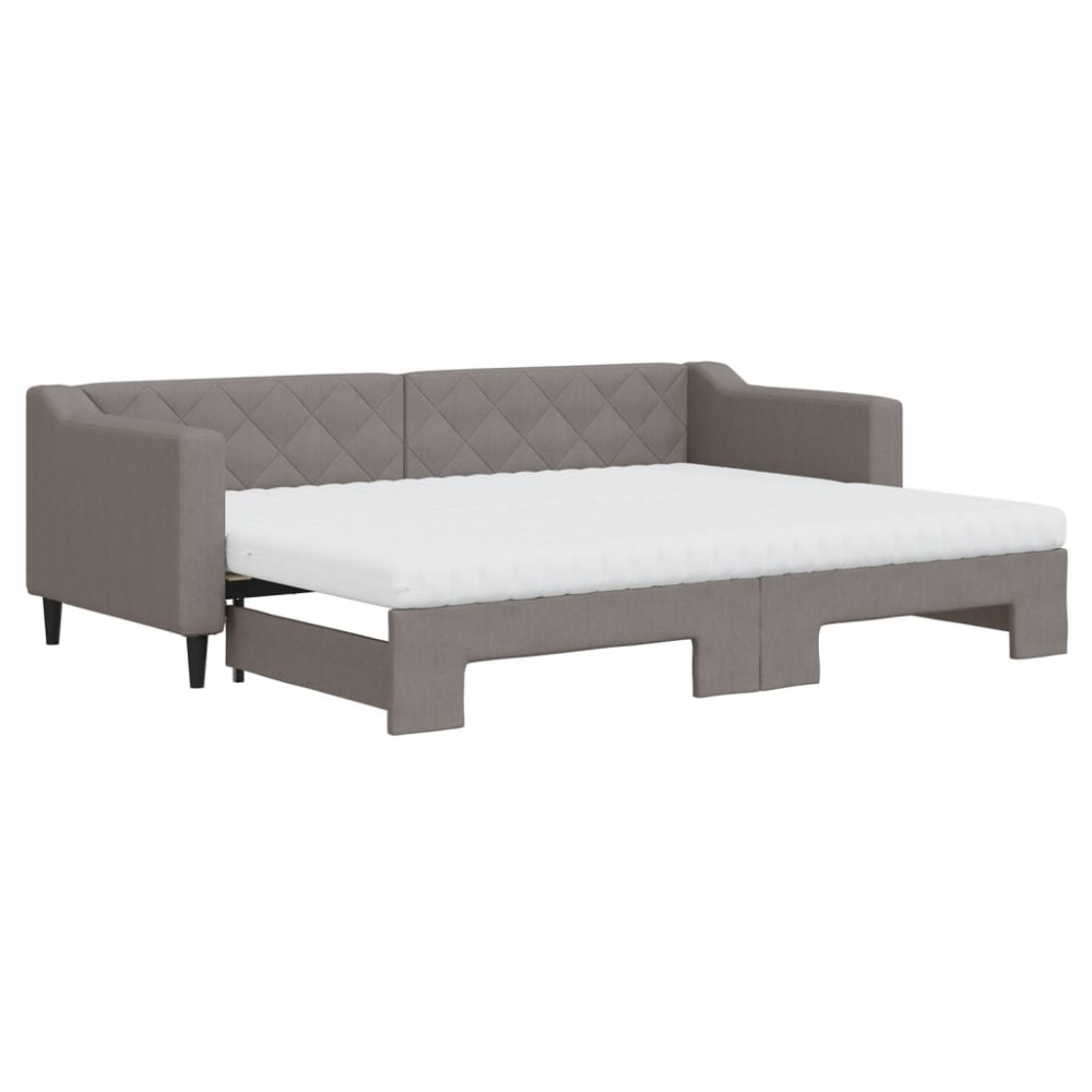 vidaXL Pat de zi cu extensie și saltele, gri taupe, 80x200 cm, textil