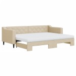 vidaXL Pat de zi cu extensie și saltele, crem, 80x200 cm, textil vidaXL Pat de zi cu extensie și saltele, crem, 80x200 cm, textil