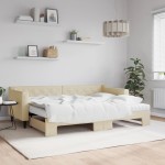 vidaXL Pat de zi cu extensie și saltele, crem, 80x200 cm, textil vidaXL Pat de zi cu extensie și saltele, crem, 80x200 cm, textil