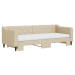 vidaXL Pat de zi cu extensie și saltele, crem, 80x200 cm, textil vidaXL Pat de zi cu extensie și saltele, crem, 80x200 cm, textil