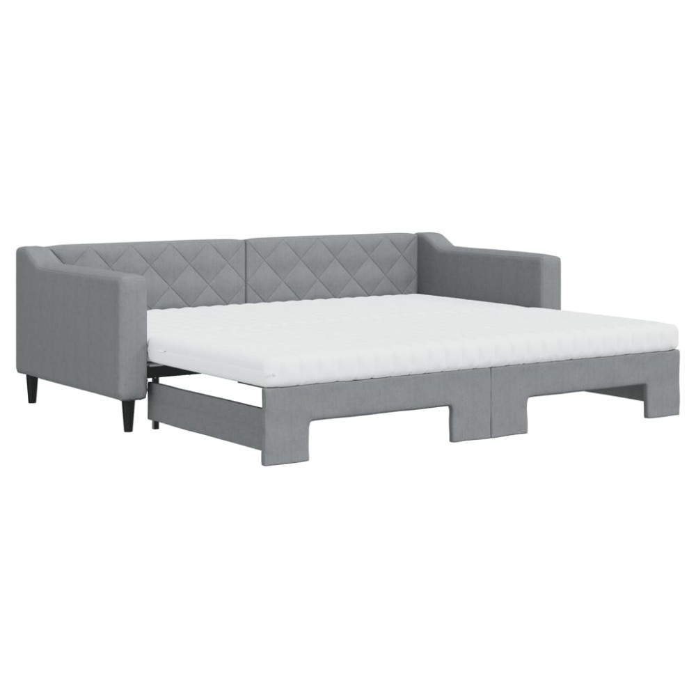 vidaXL Pat de zi cu extensie și saltele, gri deschis 90x200 cm textil