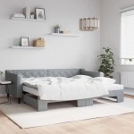 vidaXL Pat de zi cu extensie și saltele, gri deschis 90x200 cm textil vidaXL Pat de zi cu extensie și saltele, gri deschis 90x200 cm textil