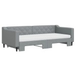 vidaXL Pat de zi cu extensie și saltele, gri deschis 90x200 cm textil vidaXL Pat de zi cu extensie și saltele, gri deschis 90x200 cm textil