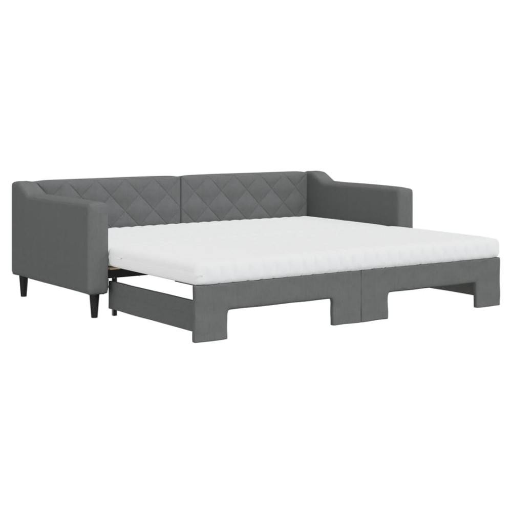 vidaXL Pat de zi cu extensie și saltele, gri închis, 90x200 cm, textil