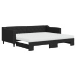 vidaXL Pat de zi cu extensie și saltele, negru, 90x200 cm, textil