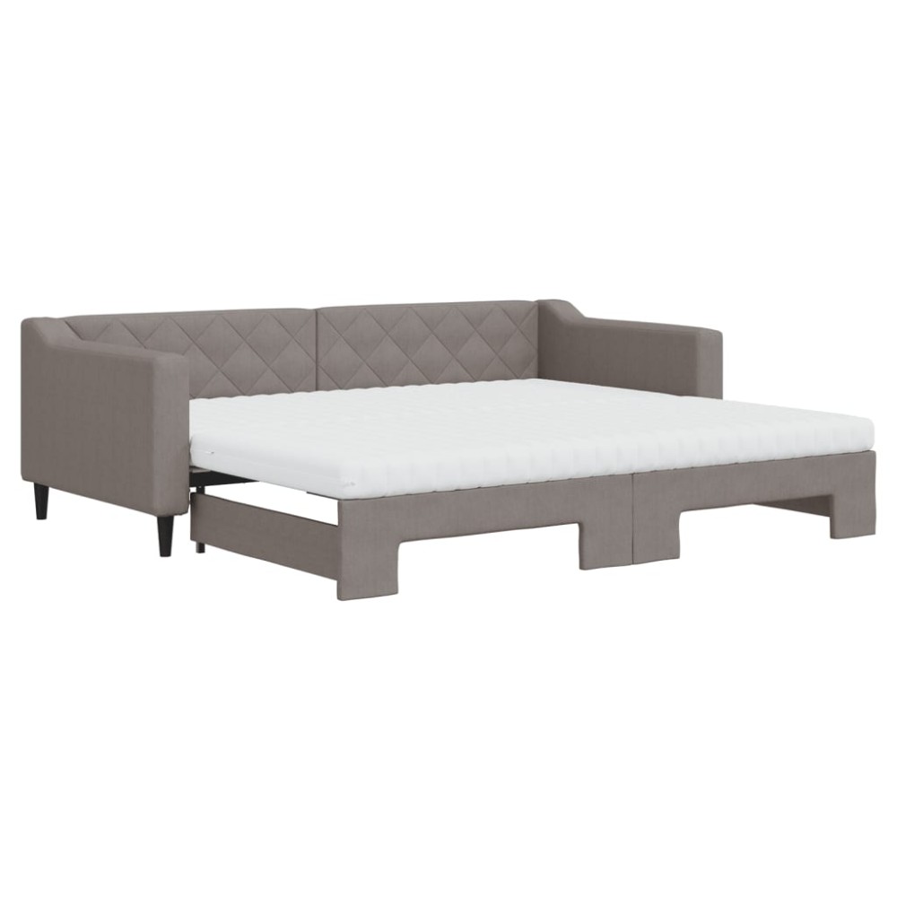 vidaXL Pat de zi cu extensie și saltele, gri taupe, 90x200 cm, textil