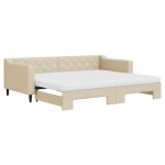 vidaXL Pat de zi cu extensie și saltele, crem, 90x200 cm, textil