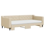vidaXL Pat de zi cu extensie și saltele, crem, 90x200 cm, textil