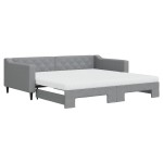 vidaXL Pat de zi cu extensie și saltele, gri deschis 100x200 cm textil