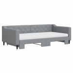vidaXL Pat de zi cu extensie și saltele, gri deschis 100x200 cm textil