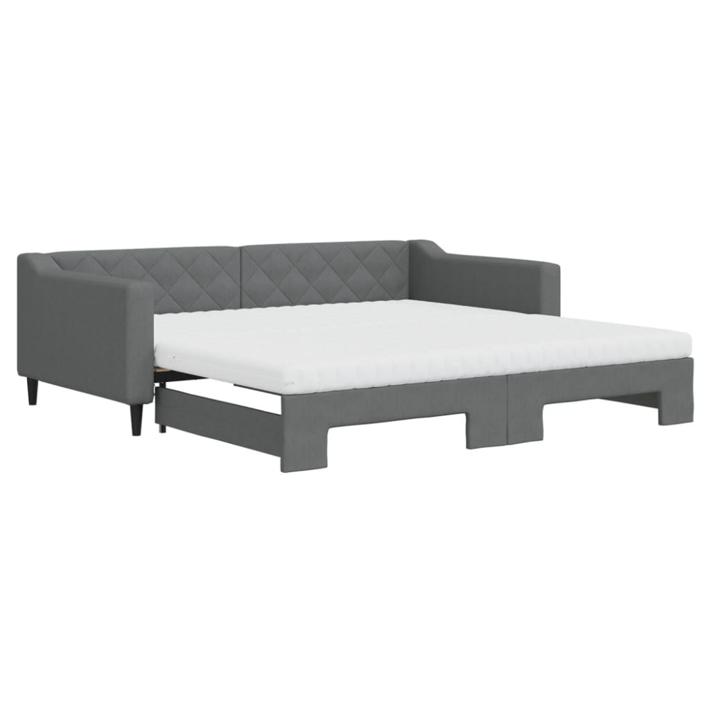 vidaXL Pat de zi cu extensie și saltele, gri închis, 100x200 cm textil