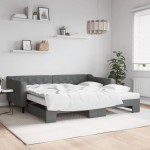 vidaXL Pat de zi cu extensie și saltele, gri închis, 100x200 cm textil vidaXL Pat de zi cu extensie și saltele, gri închis, 100x200 cm textil