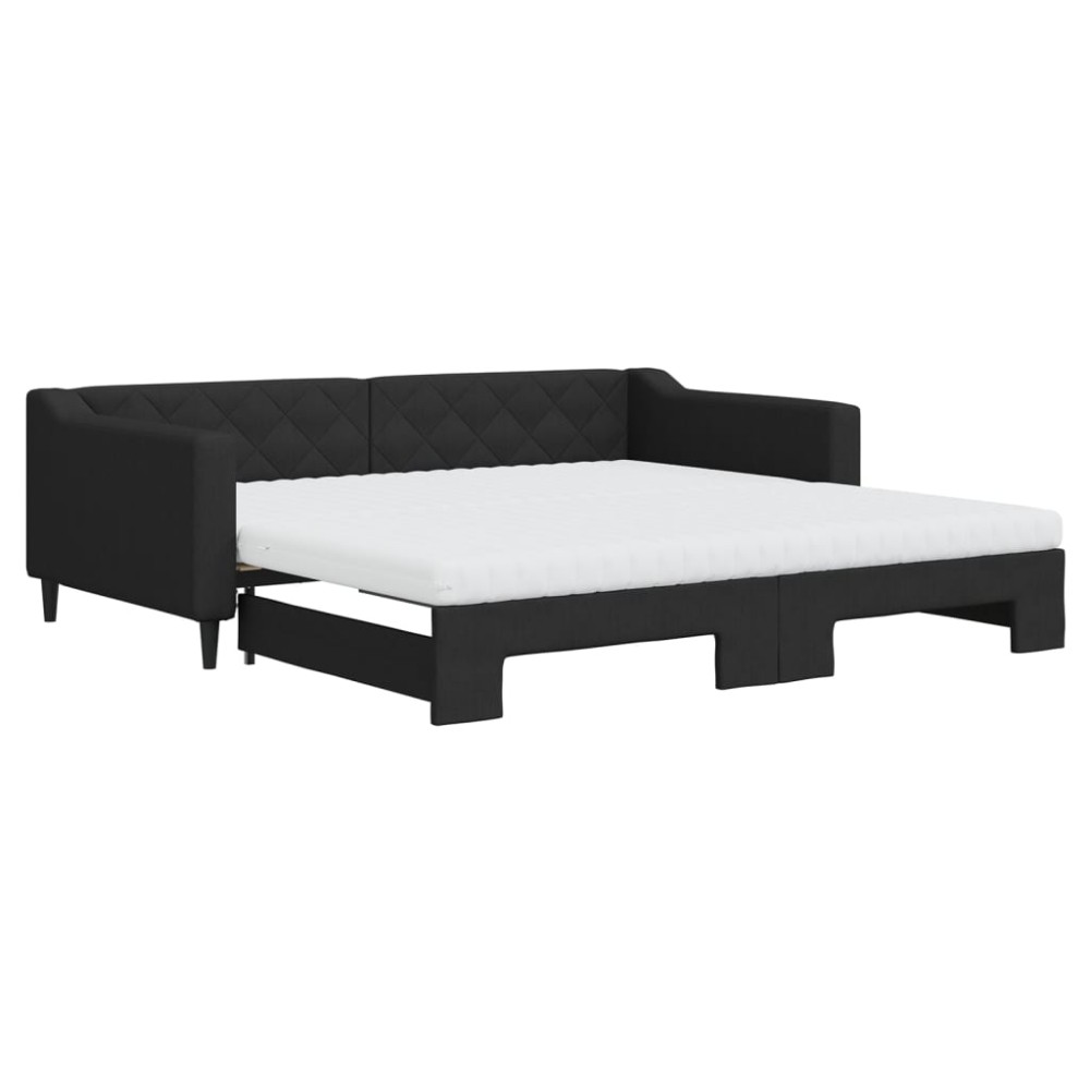 vidaXL Pat de zi cu extensie și saltele, negru, 100x200 cm, textil