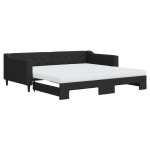 vidaXL Pat de zi cu extensie și saltele, negru, 100x200 cm, textil