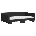 vidaXL Pat de zi cu extensie și saltele, negru, 100x200 cm, textil