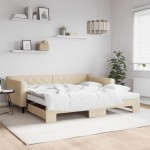vidaXL Pat de zi cu extensie și saltele, crem, 100x200 cm, textil