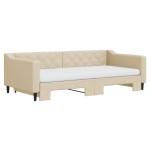 vidaXL Pat de zi cu extensie și saltele, crem, 100x200 cm, textil