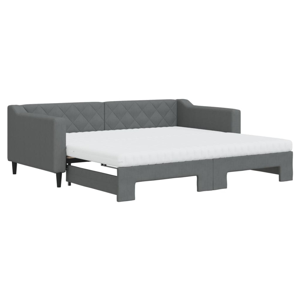 vidaXL Pat de zi cu extensie și saltele, gri închis, 90x190 cm, textil