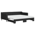 vidaXL Pat de zi cu extensie și saltele, negru, 90x190 cm, textil