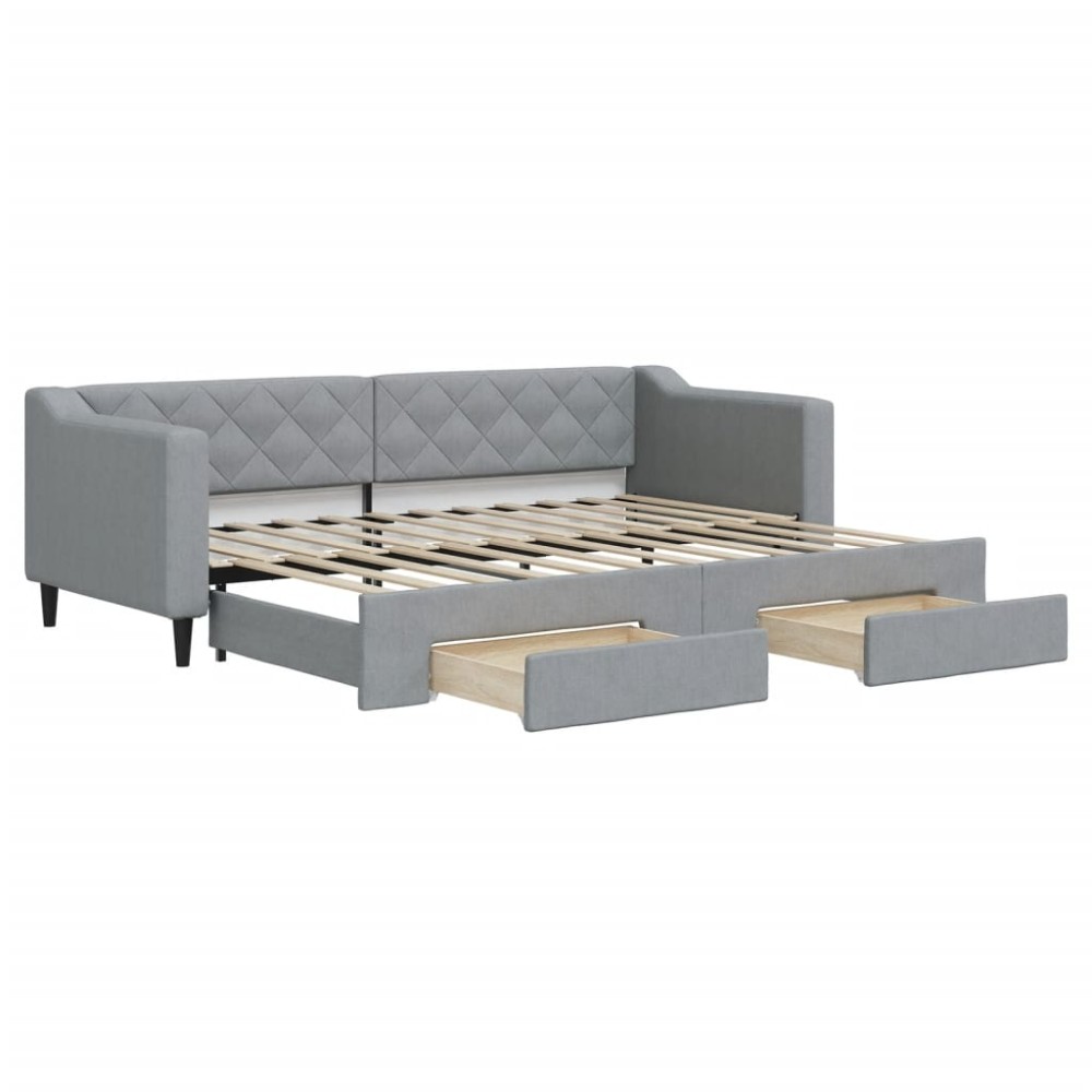vidaXL Pat de zi cu extensie și sertare, gri deschis, 80x200 cm textil