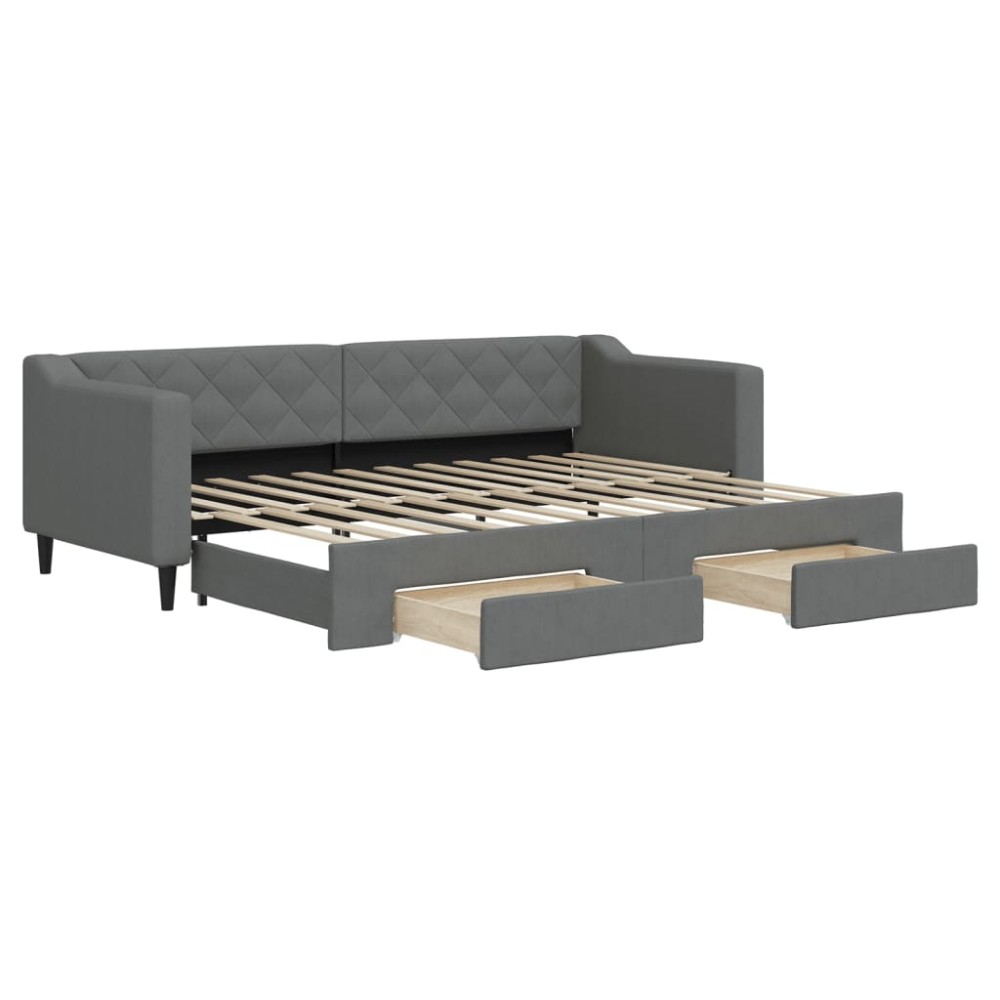 vidaXL Pat de zi cu extensie și sertare, gri închis, 80x200 cm textil