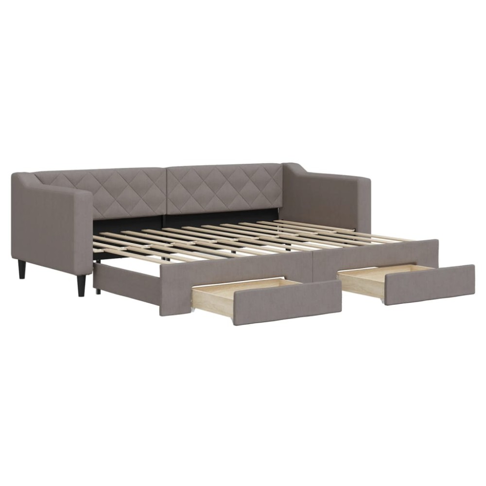 vidaXL Pat de zi cu extensie și sertare, gri taupe, 80x200 cm, textil
