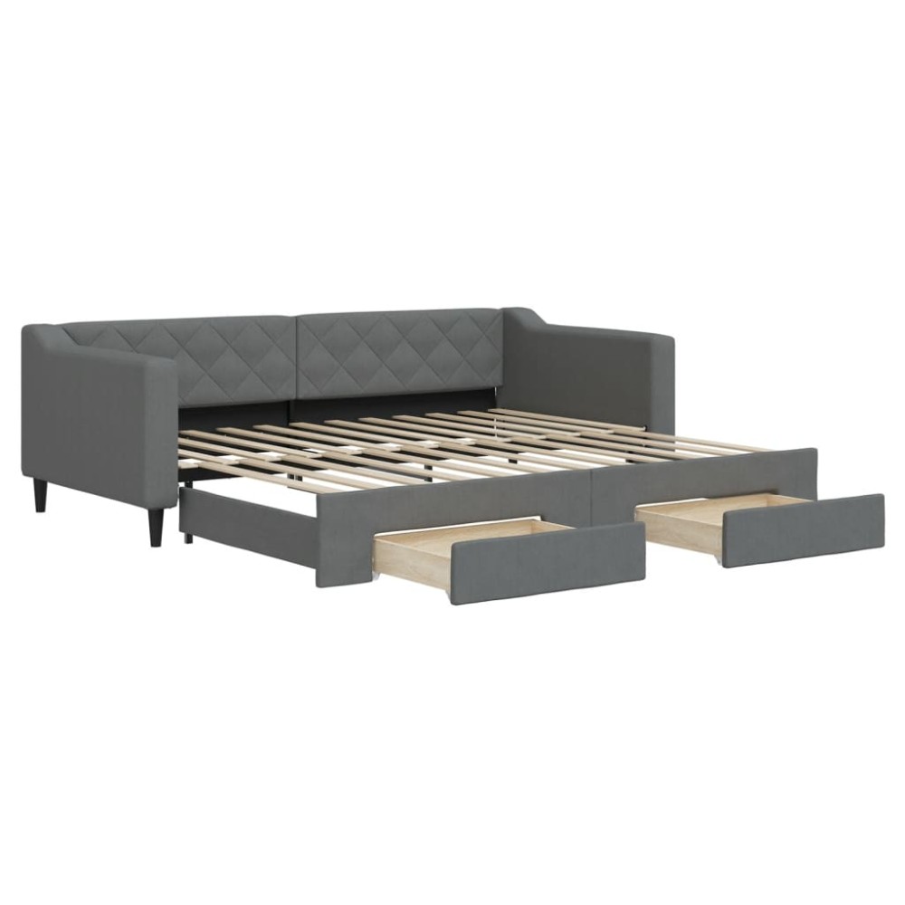 vidaXL Pat de zi cu extensie și sertare, gri închis, 90x200 cm textil