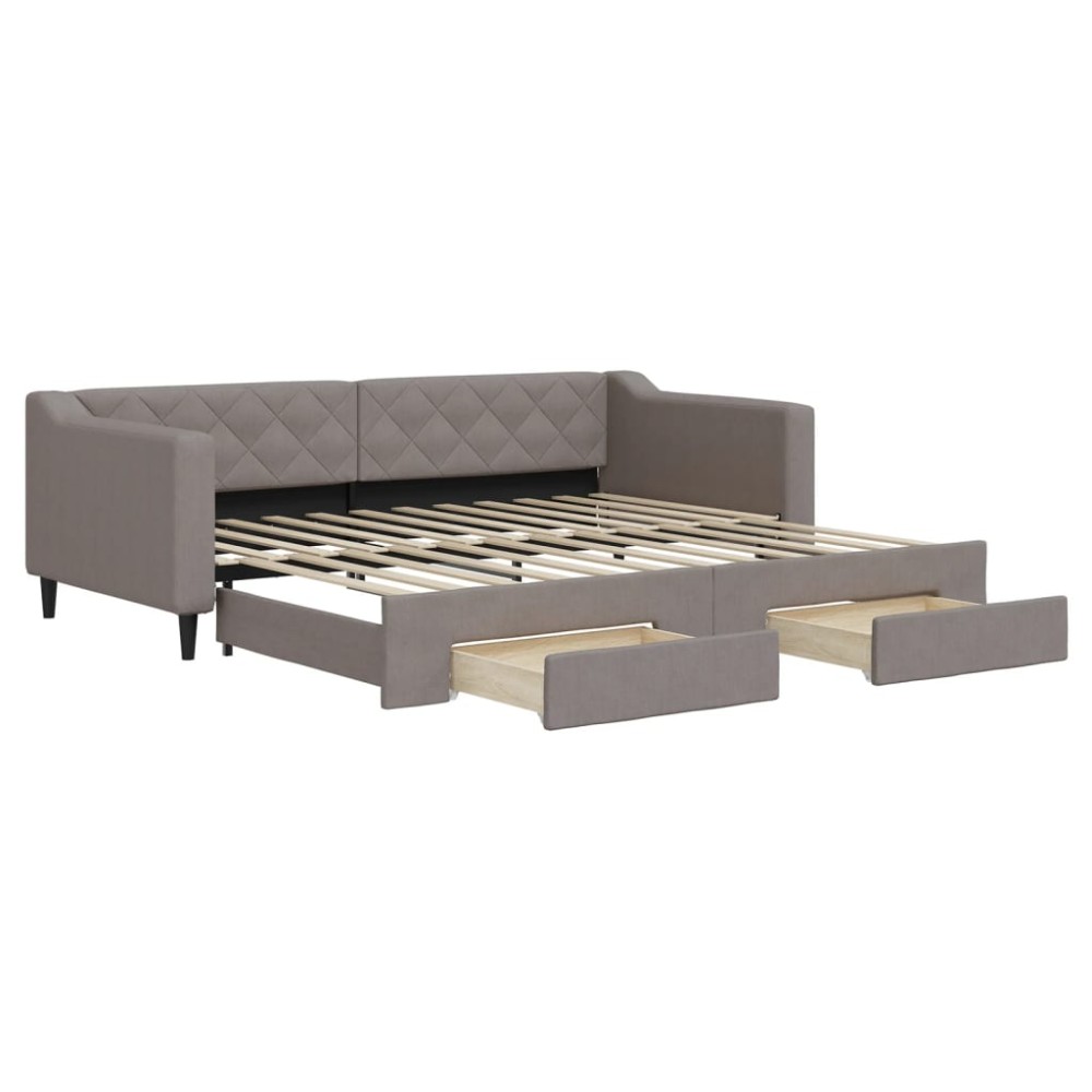 vidaXL Pat de zi cu extensie și sertare, gri taupe, 90x200 cm, textil