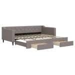 vidaXL Pat de zi cu extensie și sertare, gri taupe, 90x200 cm, textil