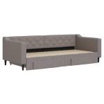 vidaXL Pat de zi cu extensie și sertare, gri taupe, 90x200 cm, textil