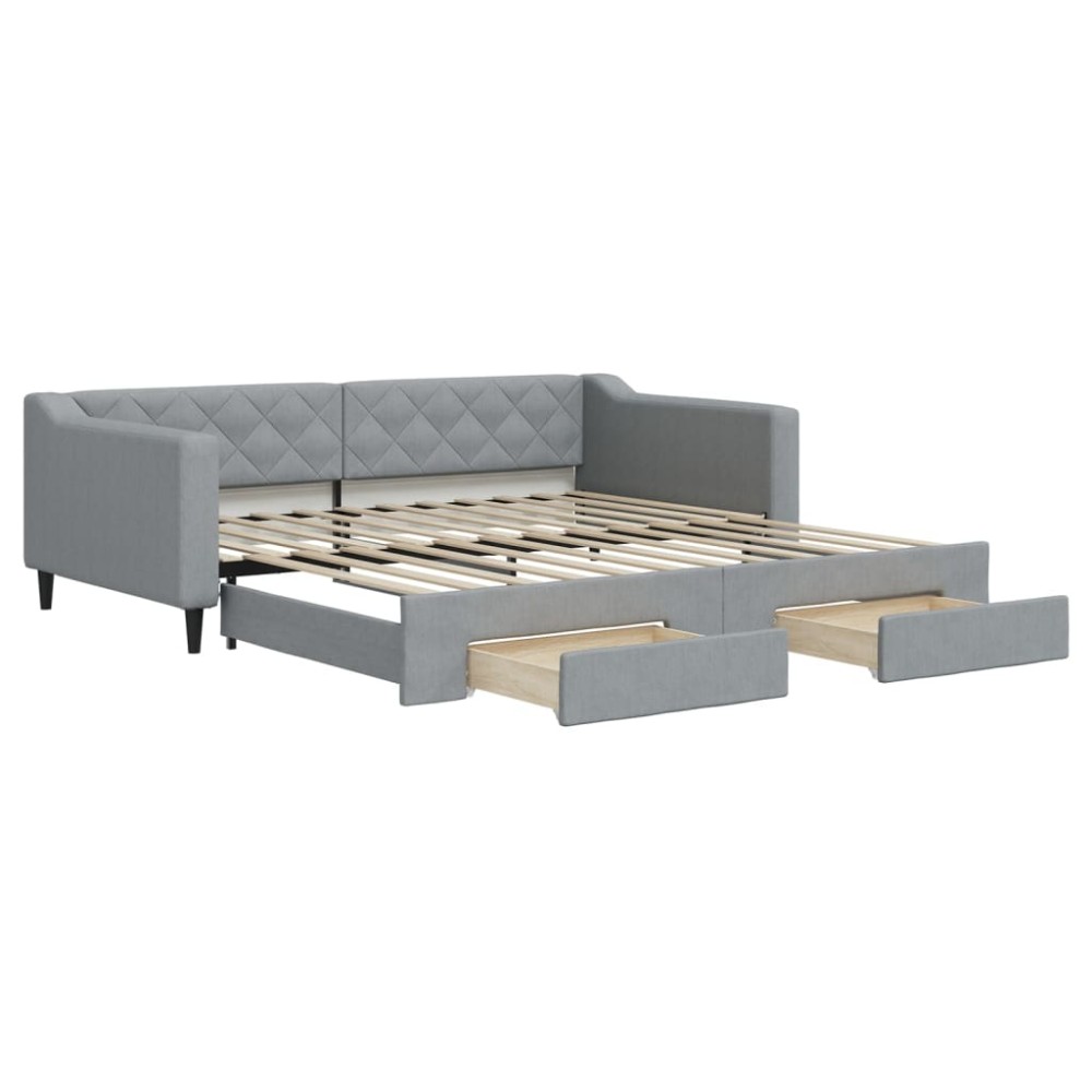 vidaXL Pat de zi cu extensie și sertare, gri deschis 100x200 cm textil