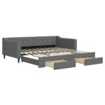 vidaXL Pat de zi cu extensie și sertare, gri închis, 100x200 cm textil