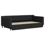 vidaXL Pat de zi cu extensie și sertare, negru, 100x200 cm, textil