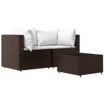 vidaXL Set mobilier de grădină cu perne, 3 piese, maro, poliratan vidaXL Set mobilier de grădină cu perne, 3 piese, maro, poliratan