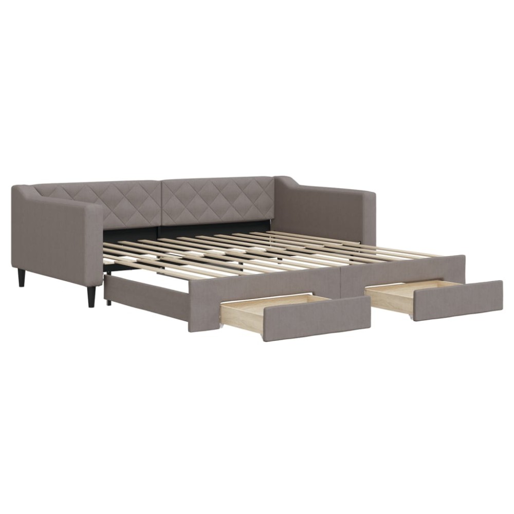 vidaXL Pat de zi cu extensie și sertare, gri taupe, 100x200 cm, textil