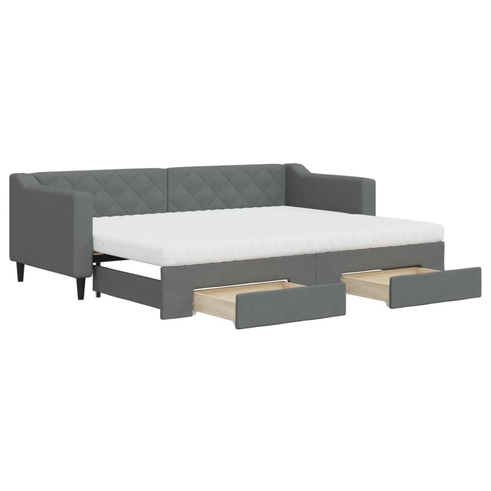 vidaXL Pat de zi cu extensie și sertare, gri închis, 80x200 cm textil