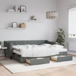 vidaXL Pat de zi cu extensie și sertare, gri închis, 80x200 cm textil