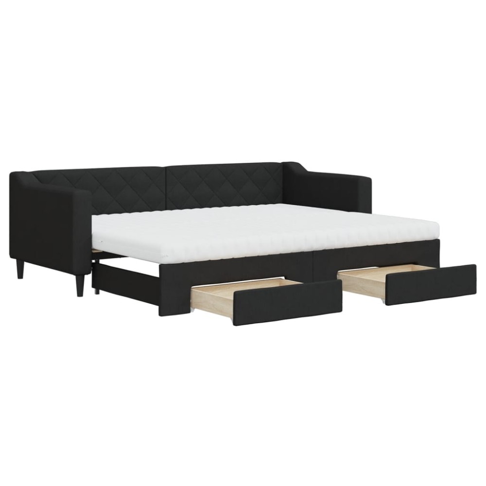 vidaXL Pat de zi cu extensie și sertare, negru, 80x200 cm, textil