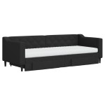 vidaXL Pat de zi cu extensie și sertare, negru, 80x200 cm, textil