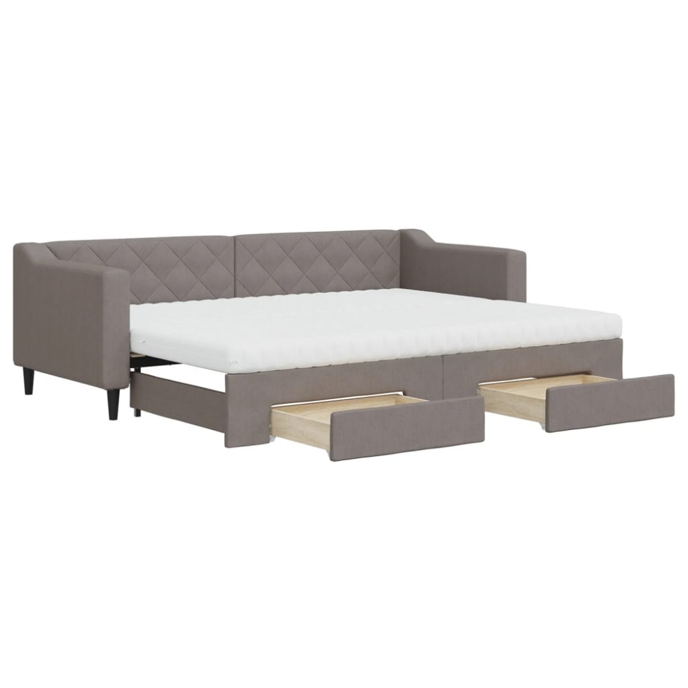 vidaXL Pat de zi cu extensie și sertare, gri taupe, 80x200 cm, textil