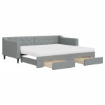 vidaXL Pat de zi cu extensie și sertare, gri deschis, 90x200 cm textil