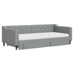 vidaXL Pat de zi cu extensie și sertare, gri deschis, 90x200 cm textil
