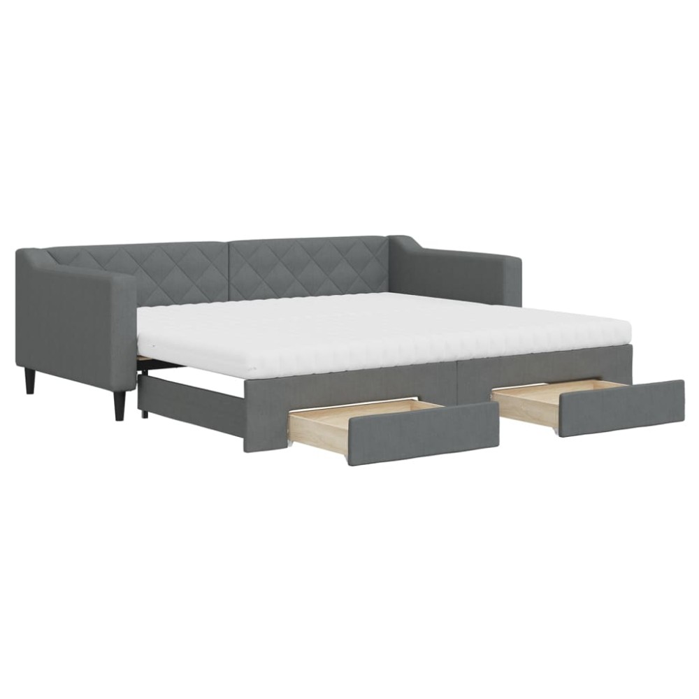 vidaXL Pat de zi cu extensie și sertare, gri închis, 90x200 cm textil